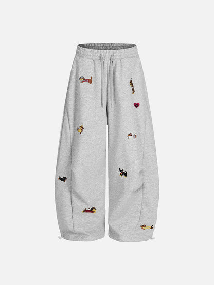 Embroidered Dog Baggy Sweatpants