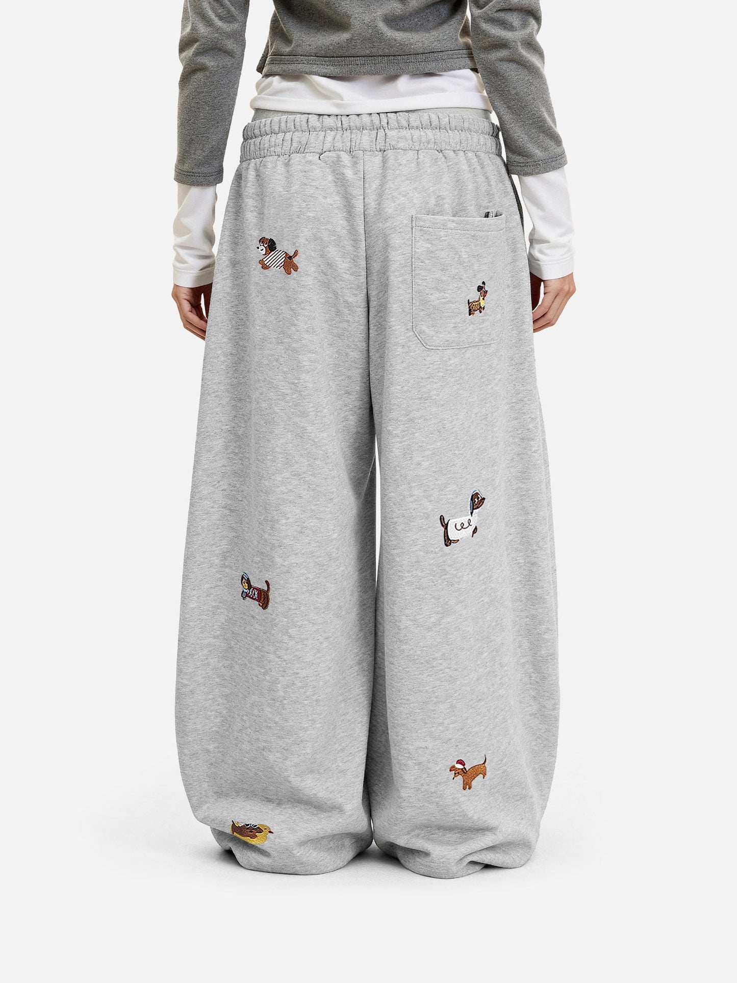 Embroidered Dog Baggy Sweatpants